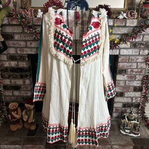 NWT 100% Cotton Jacket Kimono Boho Style With Tassels Sz M